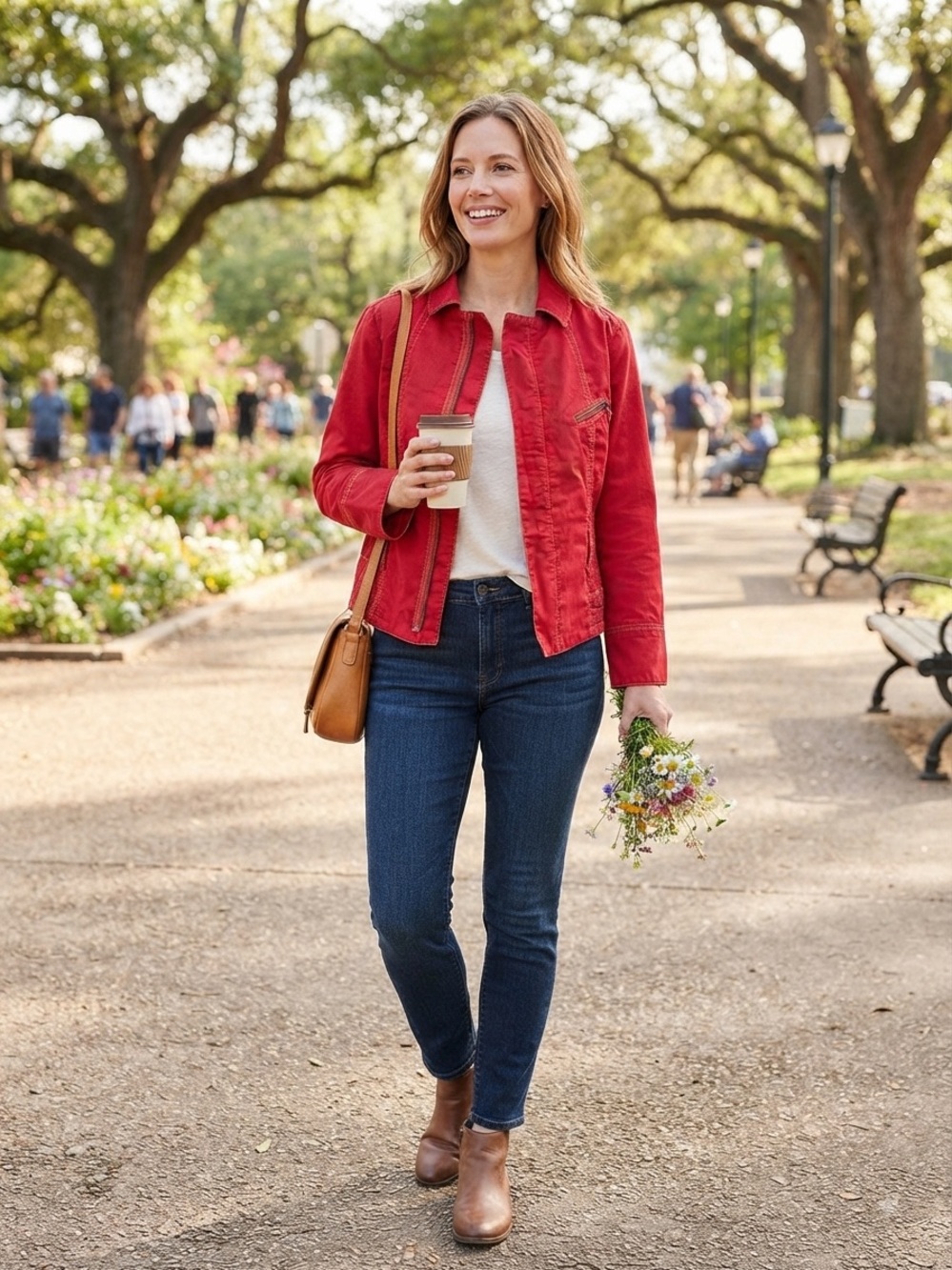 Women's Red Casual Zip-Front Jacket